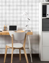 Papel de Parede Adesivo Xadrez Vichy Aquarela Cinza