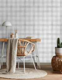 Papel de Parede Adesivo Xadrez Vichy Aquarela Cinza