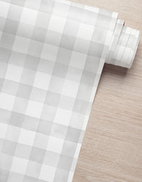 Papel de Parede Adesivo Xadrez Vichy Aquarela Cinza