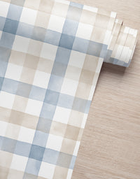 Papel de Parede Adesivo Xadrez Vichy Aquarela Azul e Marrom