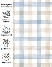 Papel de Parede Adesivo Xadrez Vichy Aquarela Azul e Marrom
