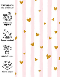 Papel De Parede Rosa Adesivo Listras E Corações De Glitter